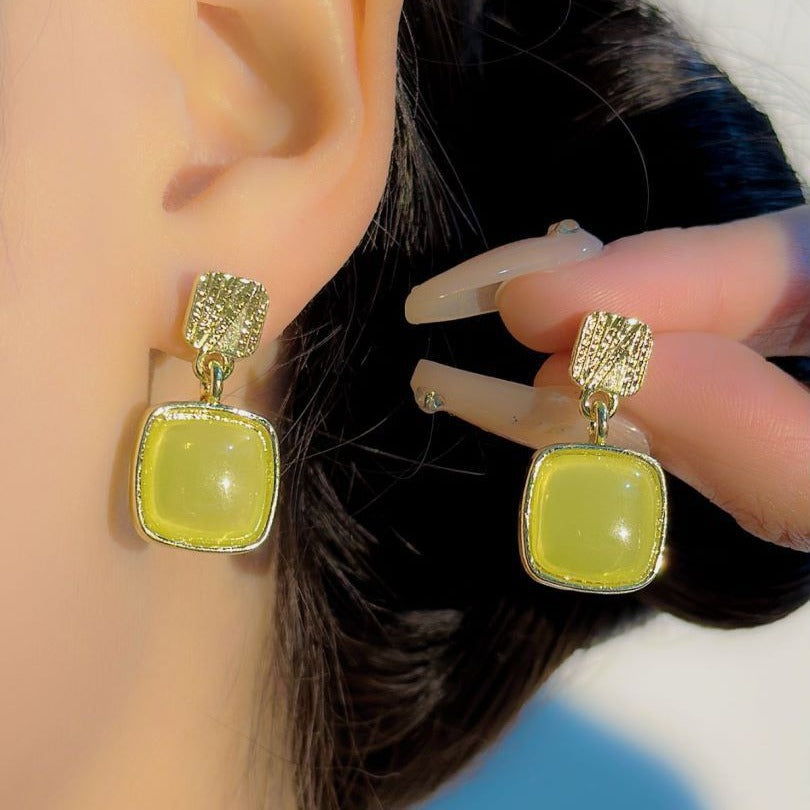 Square Hetian Jade Drop Earrings