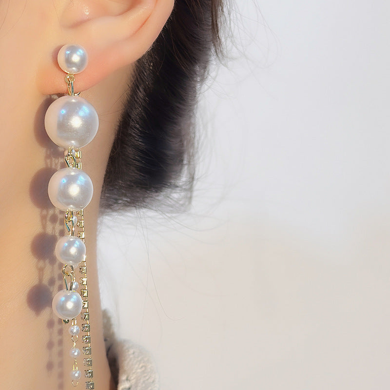 Long Pearl Dangle Earrings