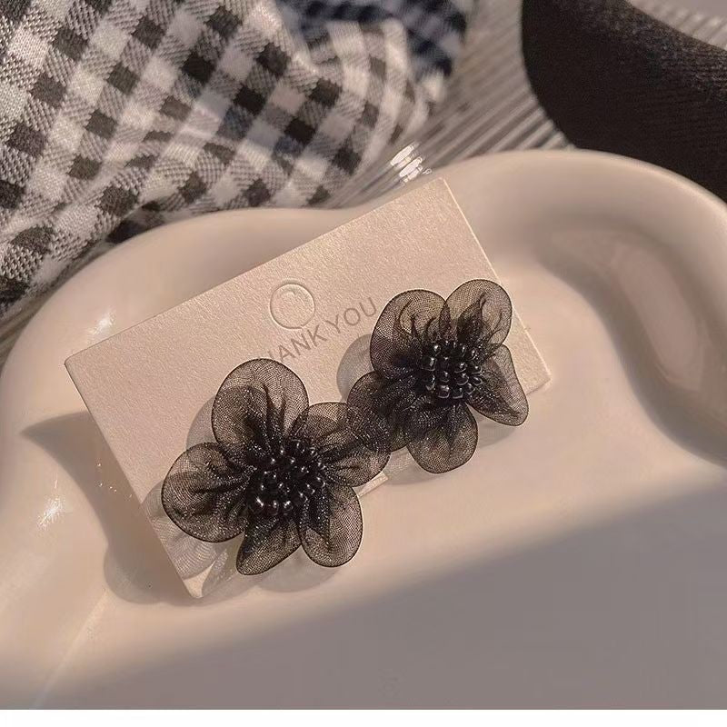 Korean Black Petal Lace Earrings