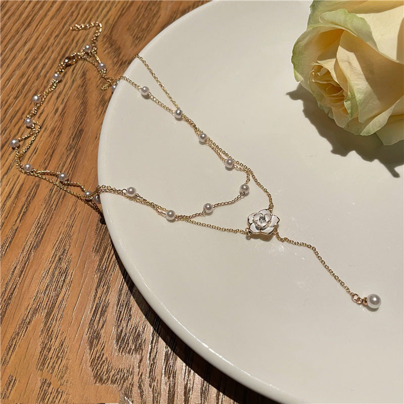 Double Chain Camellia Necklace