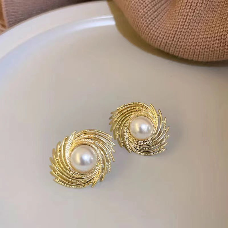 Metallic Textured Pearl Stud Earrings