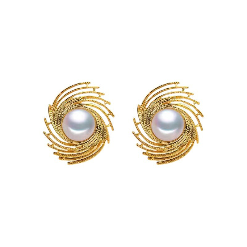 Metallic Textured Pearl Stud Earrings