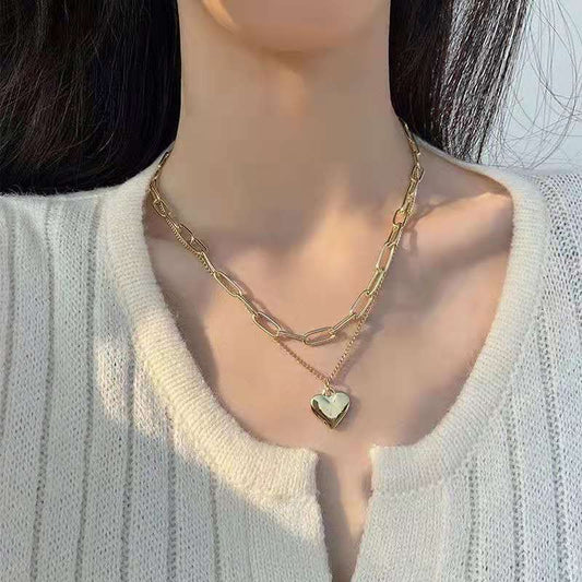 Love Heart Double Layer Chain Necklace