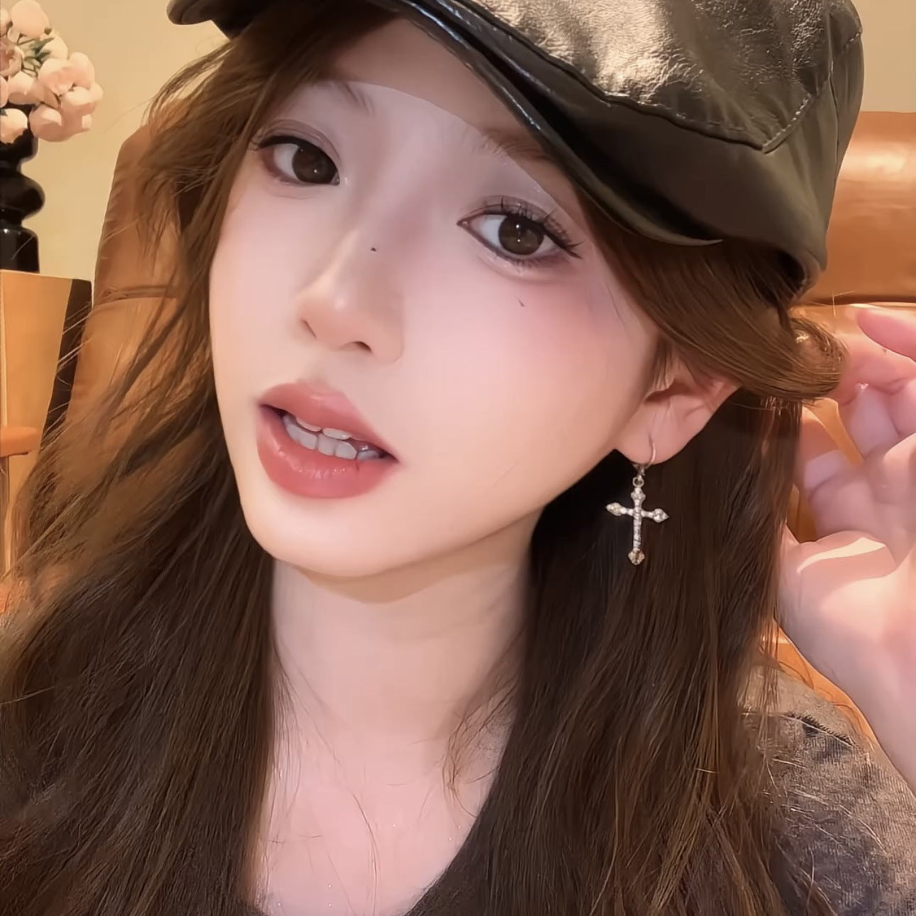 White Gold Cross Hoop