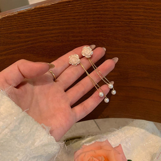 White Flower Tassel Earrings