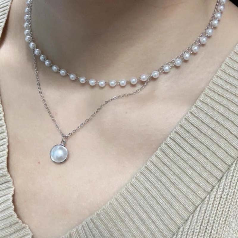 Double Pearl Chain Necklace