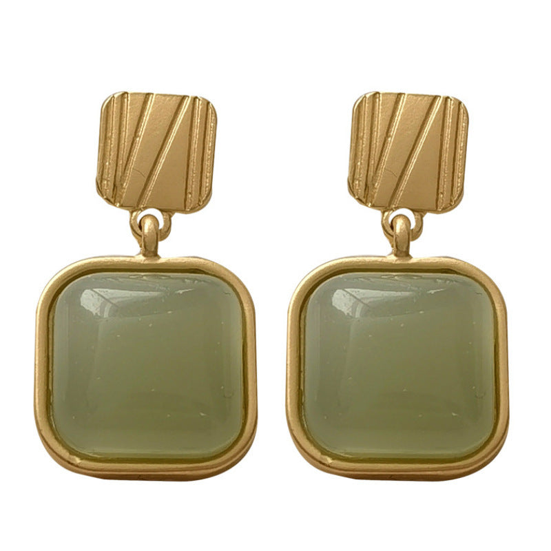 Square Hetian Jade Drop Earrings