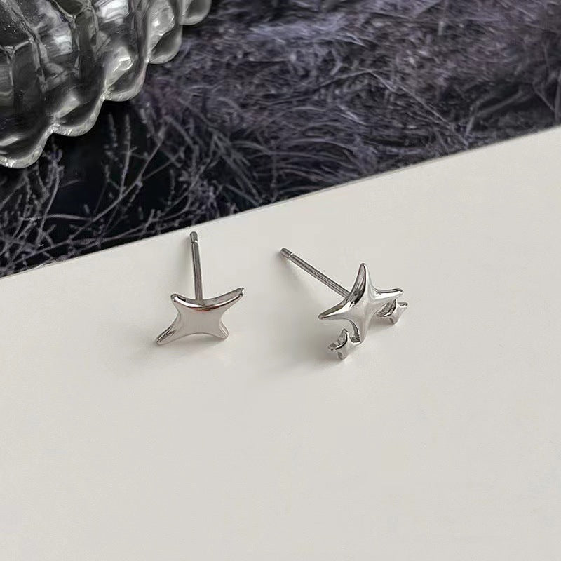 Silver Glossy Star Shape Stud Earrings