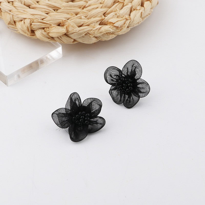 Korean Black Petal Lace Earrings