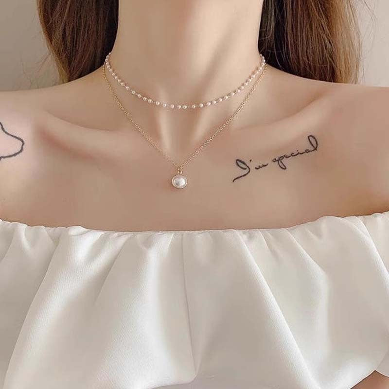 Double Pearl Chain Necklace
