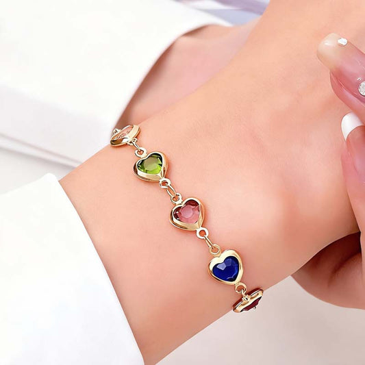 Colorful Shiny Cubic Heart Design Bracelet