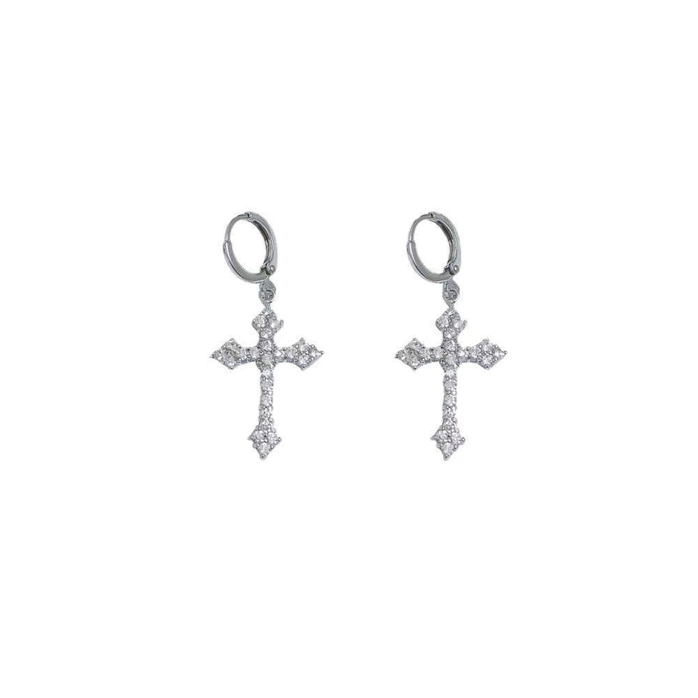 White Gold Cross Hoop