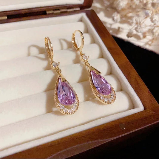 Purple Crystal Droplet Earrings