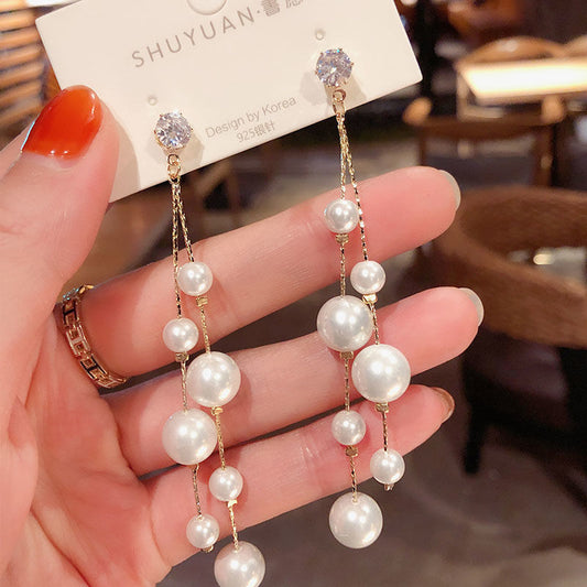 Pearl Long Tassel Earrings