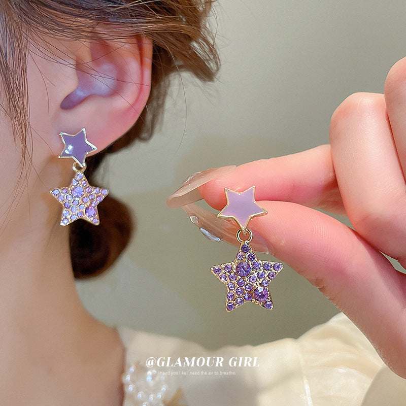 Purple Dual Star Earrings