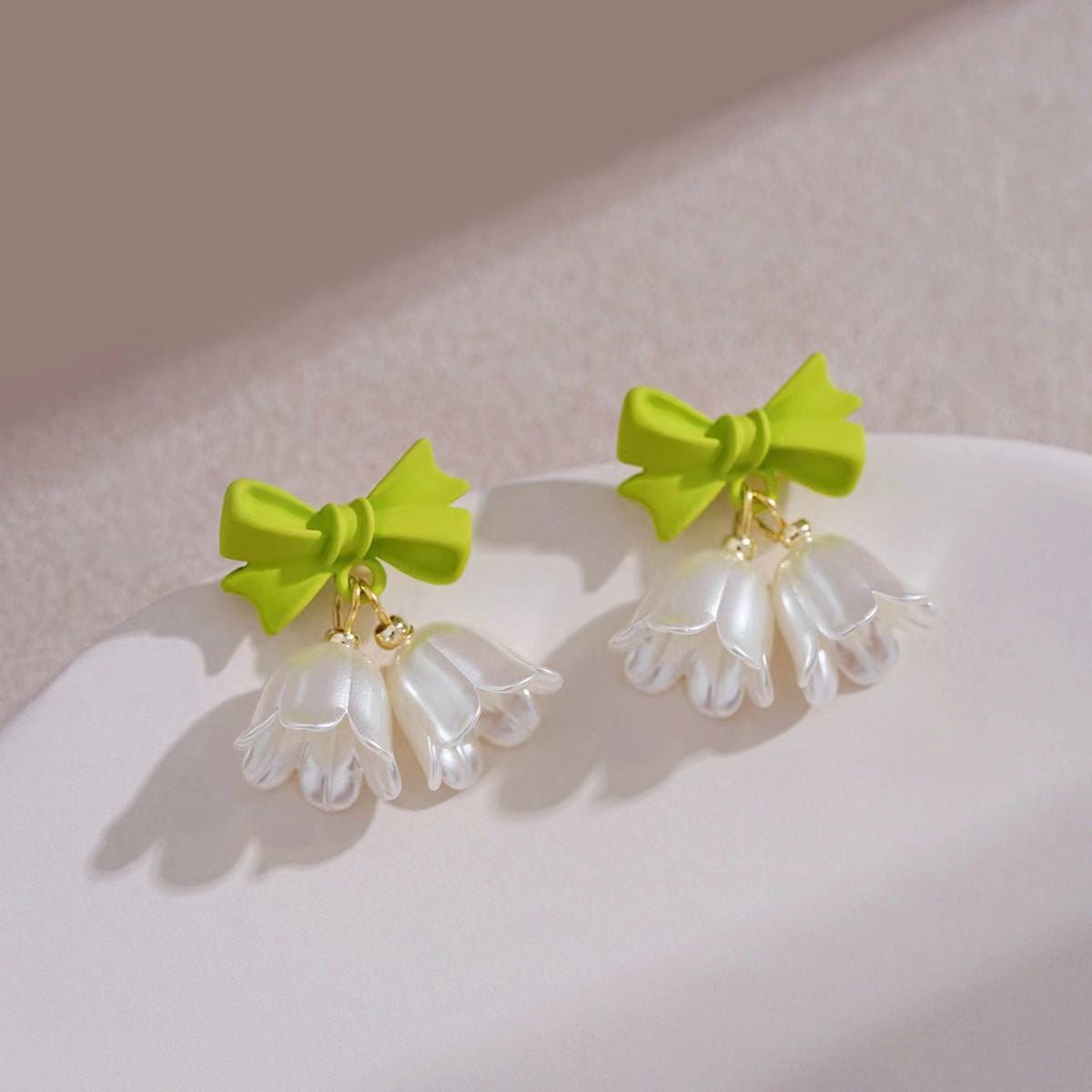 White Green Bell Earrings
