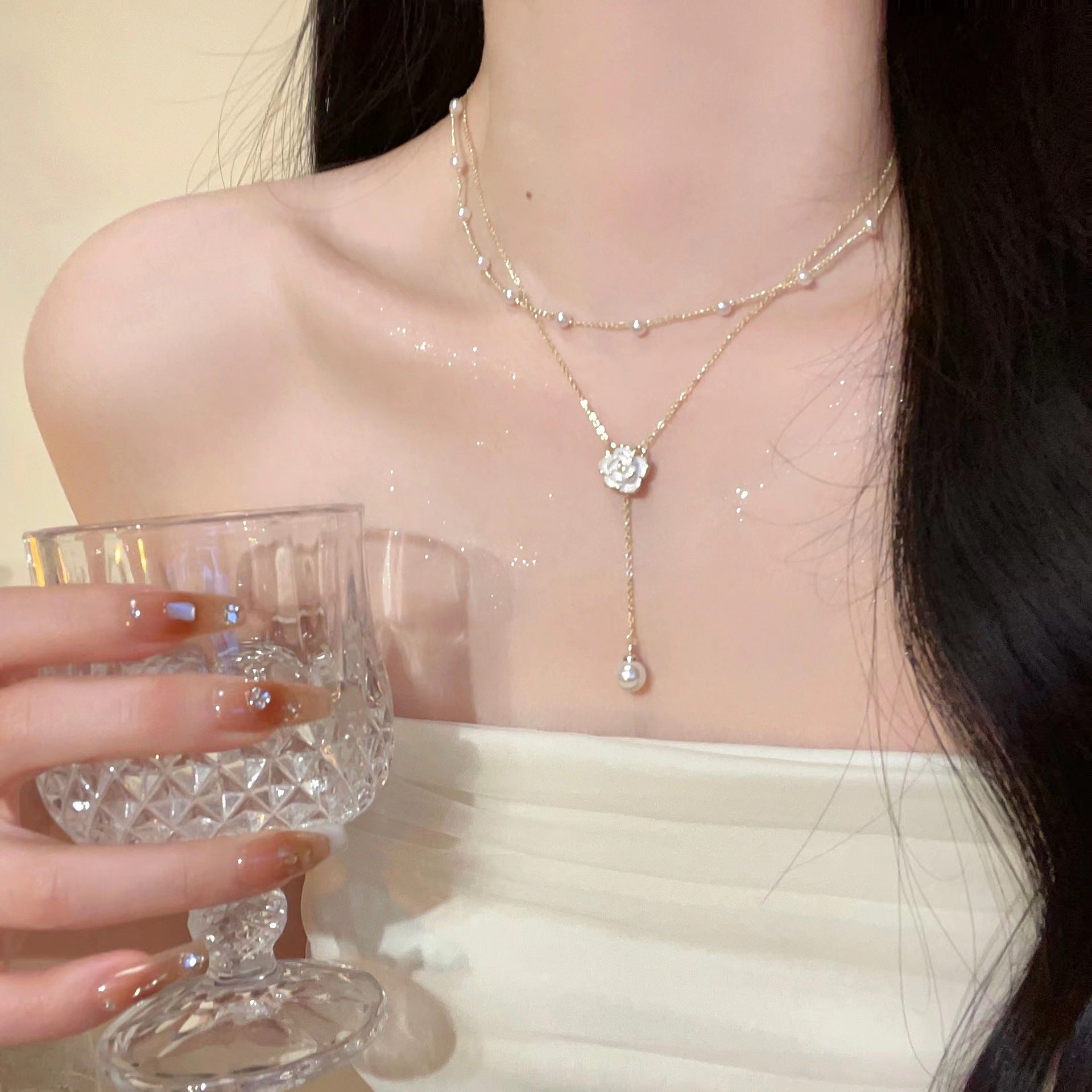 Double Chain Camellia Necklace