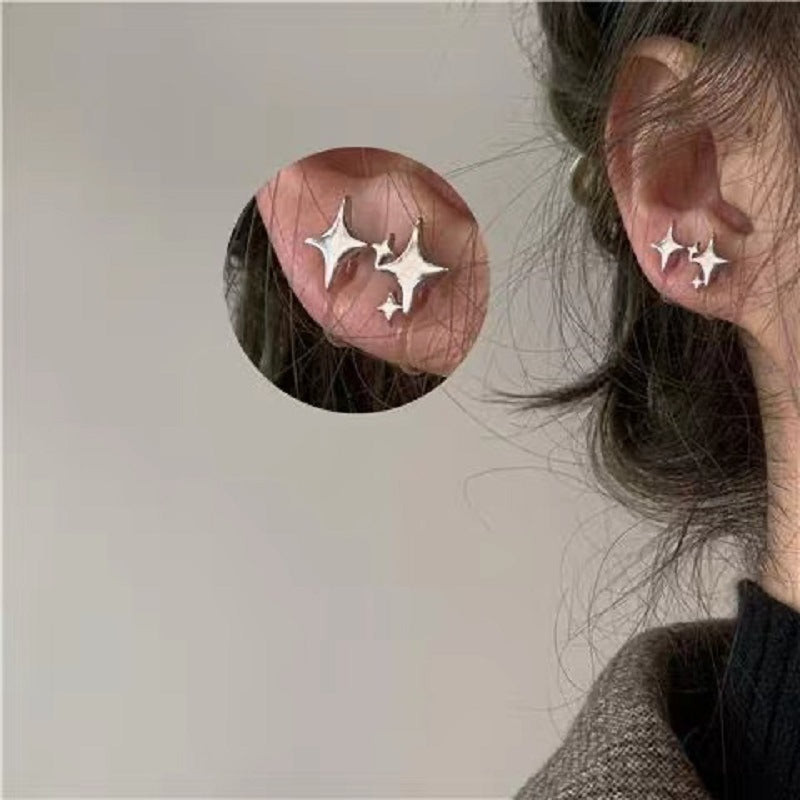 Silver Glossy Star Shape Stud Earrings