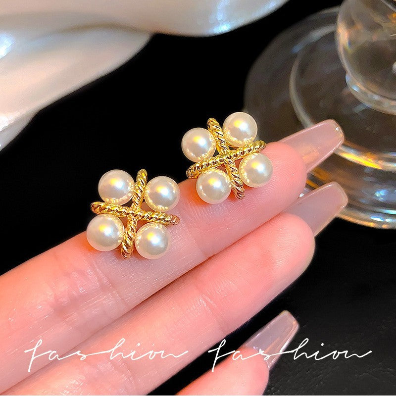 French Cross Pearl Earrings