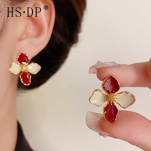 Red Flower Stud Earrings