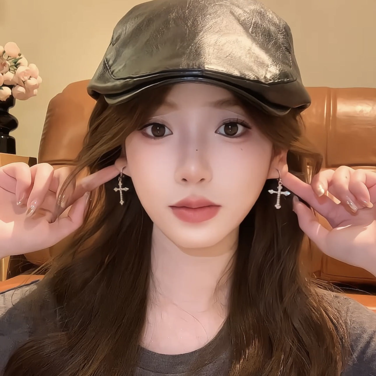 White Gold Cross Hoop