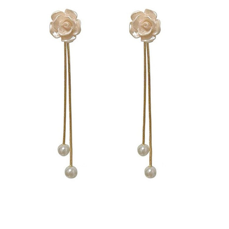White Flower Tassel Earrings