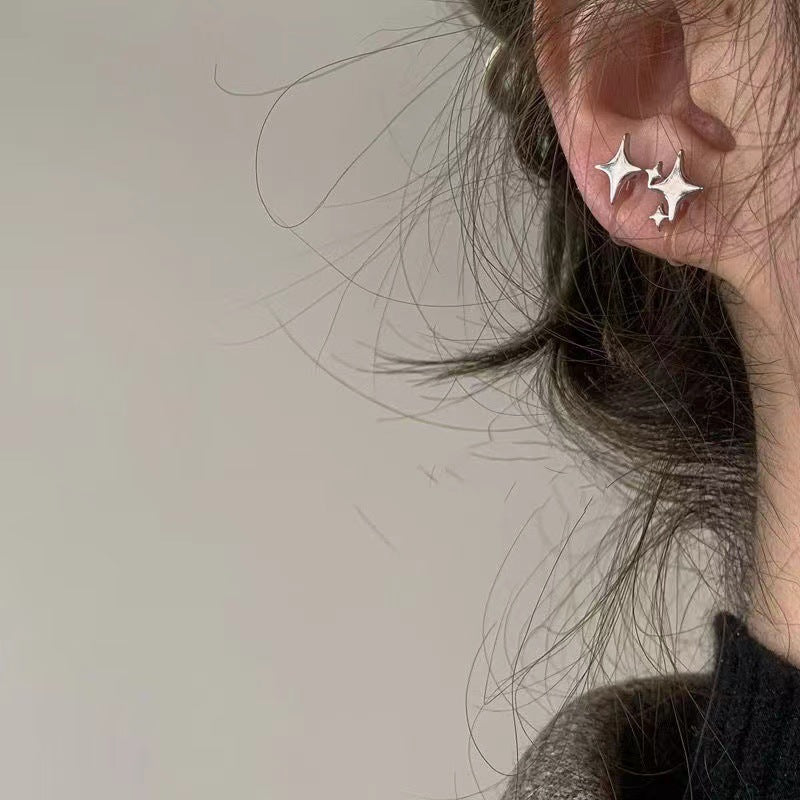 Silver Glossy Star Shape Stud Earrings
