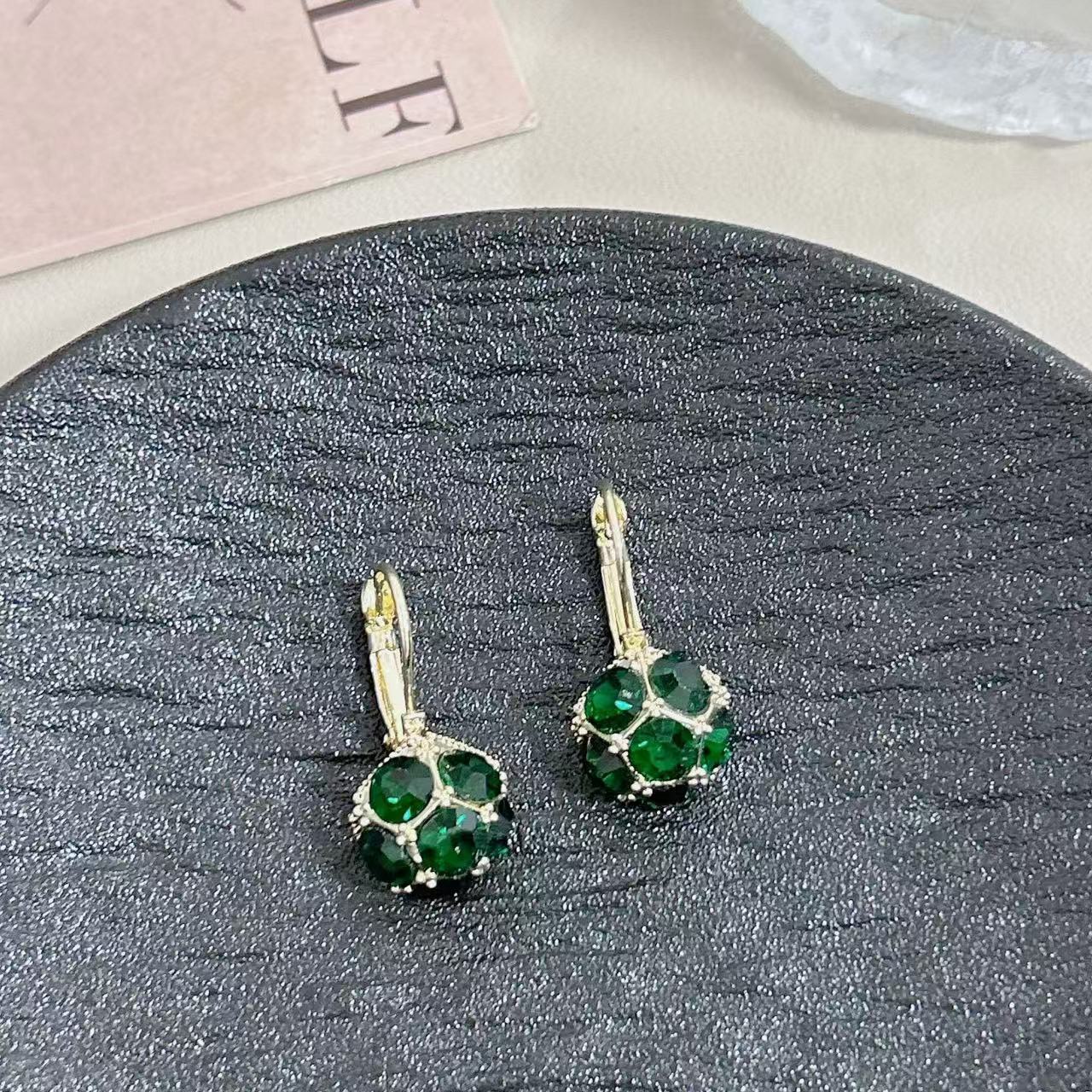 Green Crystal Ball Earrings