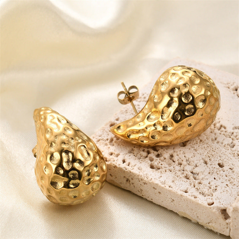 Gold Oval Teardrop Studs