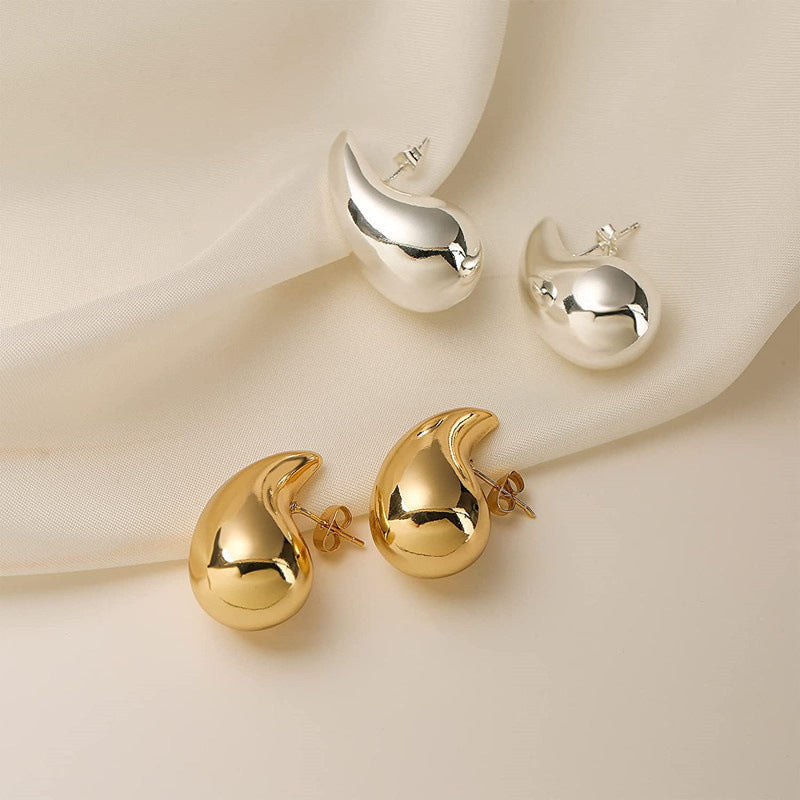 Gold Oval Teardrop Studs