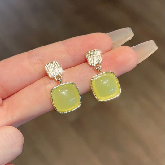 Square Hetian Jade Drop Earrings