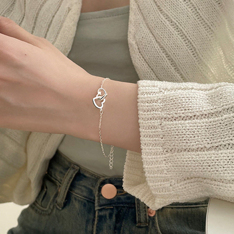 Double Heart Bangle Bracelet