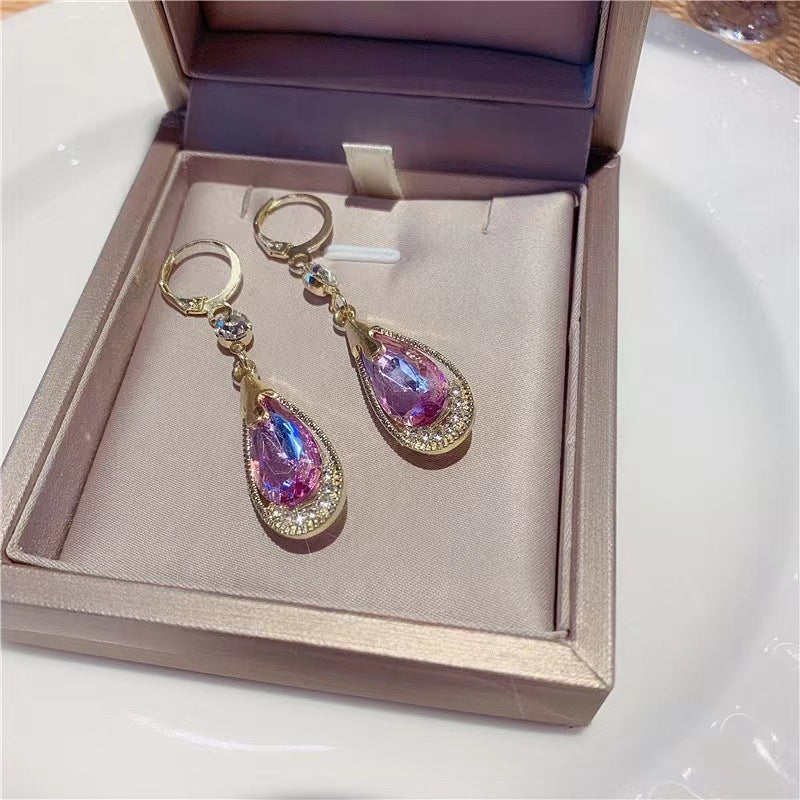 Purple Crystal Droplet Earrings